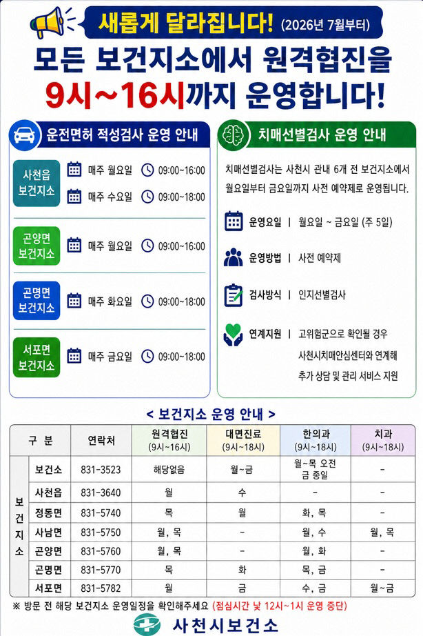 사천시 보건지소 운영체계 안내문