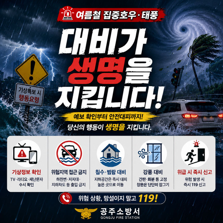 7.9. 공주소방서, “집중호우·태풍, 방심민행동요령 실천 당부