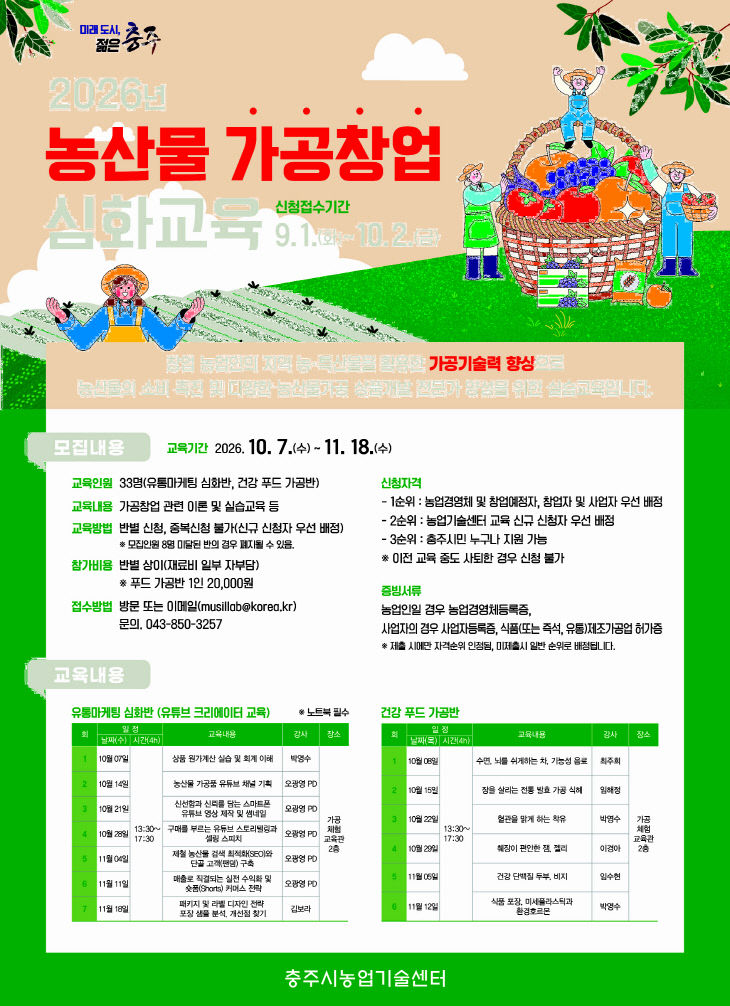 충주시농업기술센터, ‘농산물 가공창업 심화교육’ 교육생 모