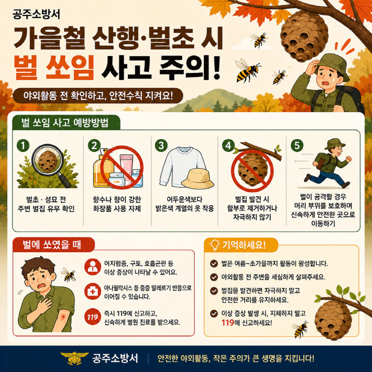 9.3. 공주소방서, 가을철 산행·벌초 시 쏘임 사고 주의 당부