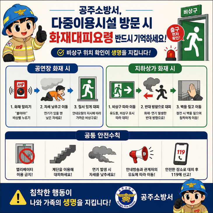 9.7. 공주소방서, 불나면 출구부시설 화재대피요령 당부 (2)