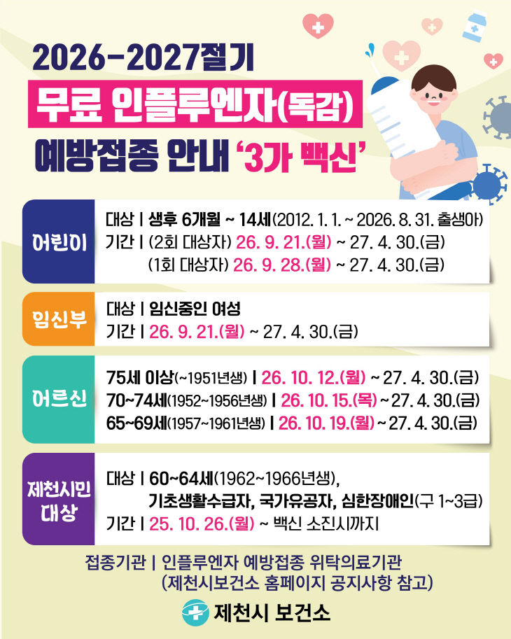 제천시, 인플루엔자 예방접종