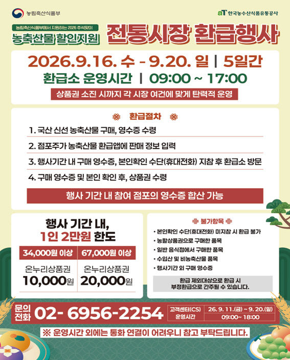 “추석 장보기, 온누리상품권으로 돌려받으세요”