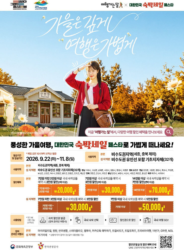 5. 대전시, 가을 여행객 위한 숙박 할인 혜택 제공