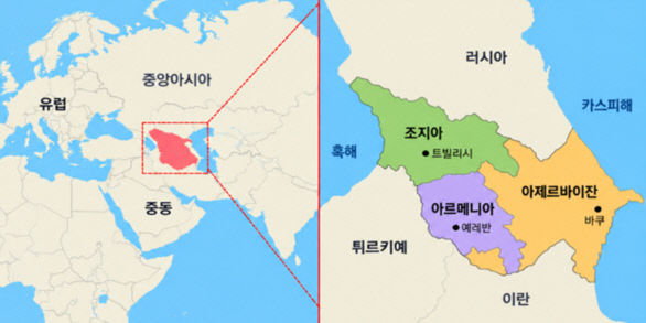 코카서스 지역 위치도