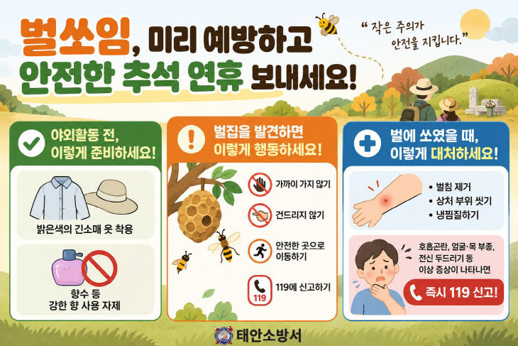 가을철 야외활동 시 벌쏘임 예방과 올바른 대처요령