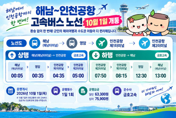 21-해남~인천공항개통 고속버스 개통
