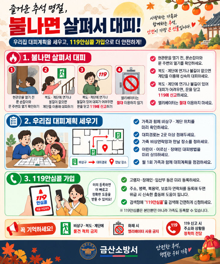 추석명절 불나면 살펴서 대피