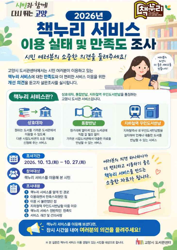 11. 고양시, ‘책누리 서비스’ 이용 시민 만족도 조사 실시