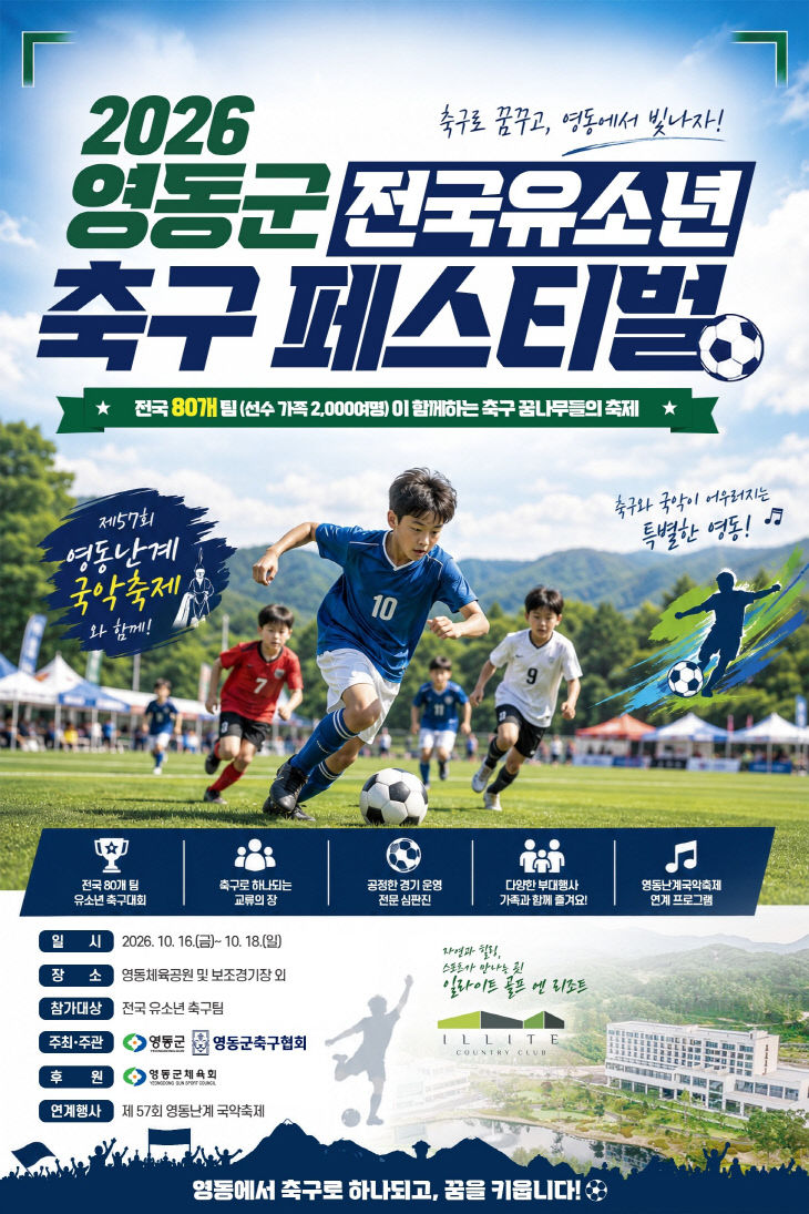 1. 전국 축구 꿈나무들이 영동군으로 모인다... 2026 영동군