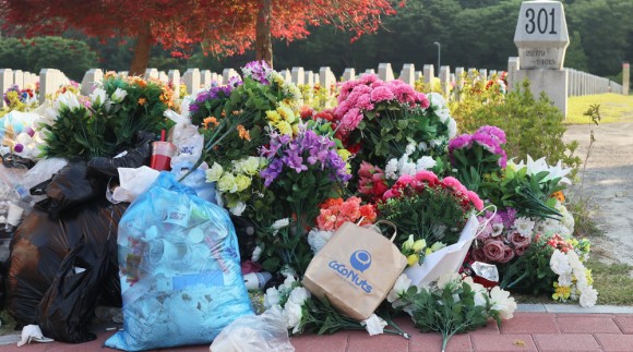 현충일 보낸 대전현충원에 버려진 `플라스틱 조화 6톤`… "지속가능한 생화 사용을"