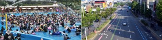 북적이는 워터파크와 한산한 도심