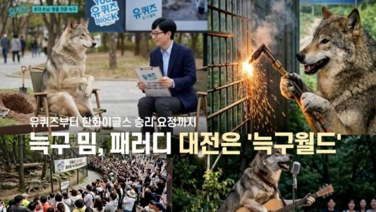 늑구에게 쏟아디는 관심 만큼이나 인터넷에는 각종 밈과 패러디가 쏟아지고 있습니다. 오월드를 탈출해 열흘만에 집에 돌아온 늑구는 현재 안정을 취하고 있는 것으로 알려졌습니다. 돌아온 늑구를 보고 싶은 마음에 인터넷에는 유퀴즈에 출연한 늑구부터 한화아글스-대전하나시티즌 승리요정까지 다양한 이미지들이 올라오고 있습니다. 하루 빨리 늑구를 볼 수 있는 날을 기원합니다.  금상진 기자